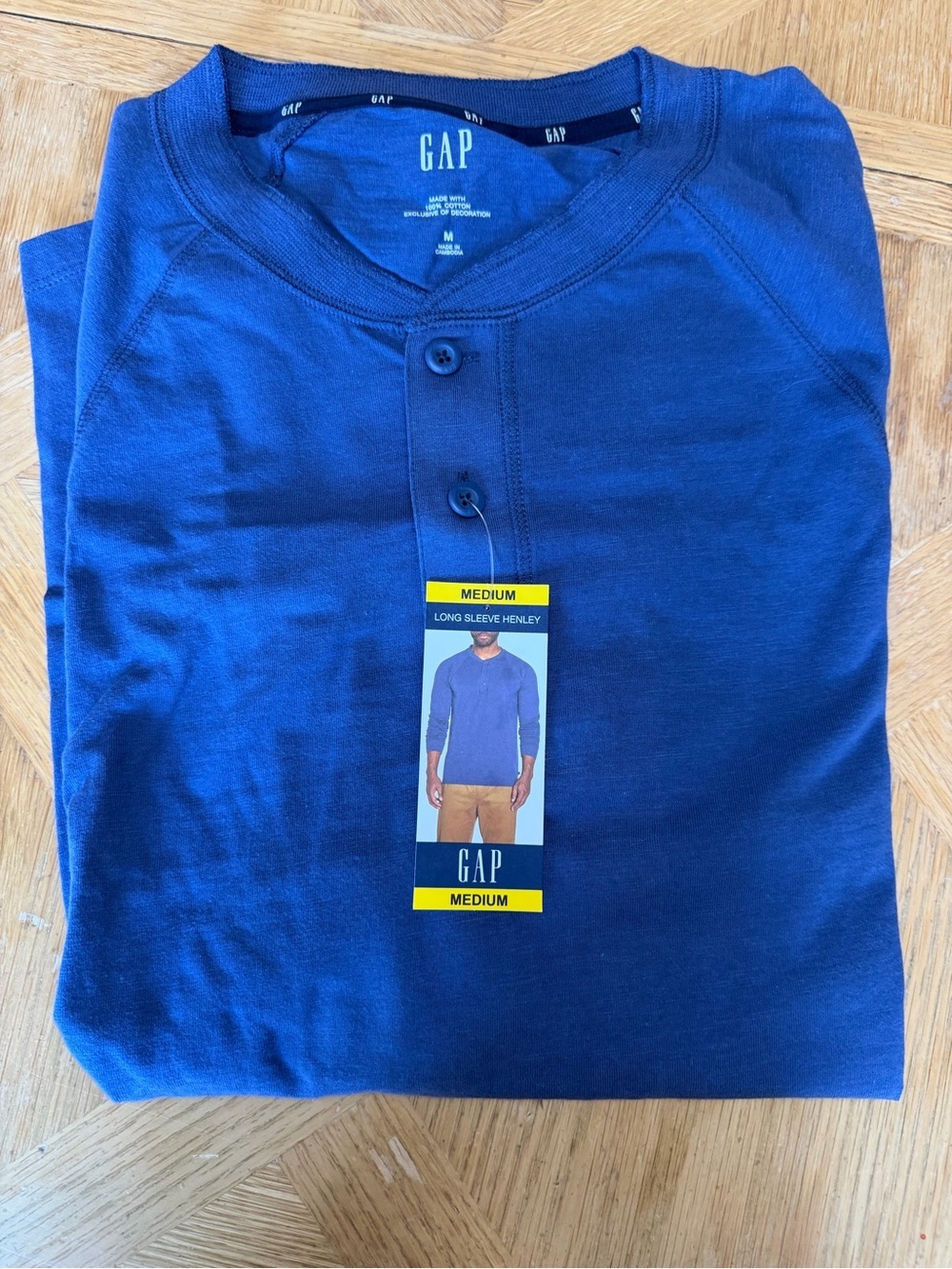 GAP Long Sleeve Henley Shirt - Royal Blue